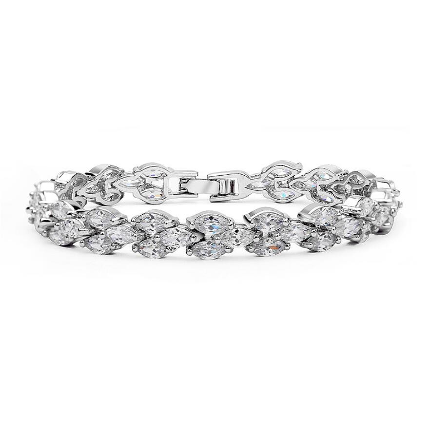 Luxury Jewelry Sparkling 18K White Gold Filled Marquise Topaz CZ Diamond Full Roma Bracelet Hot Party Women Bracelet For Lovers' Gift