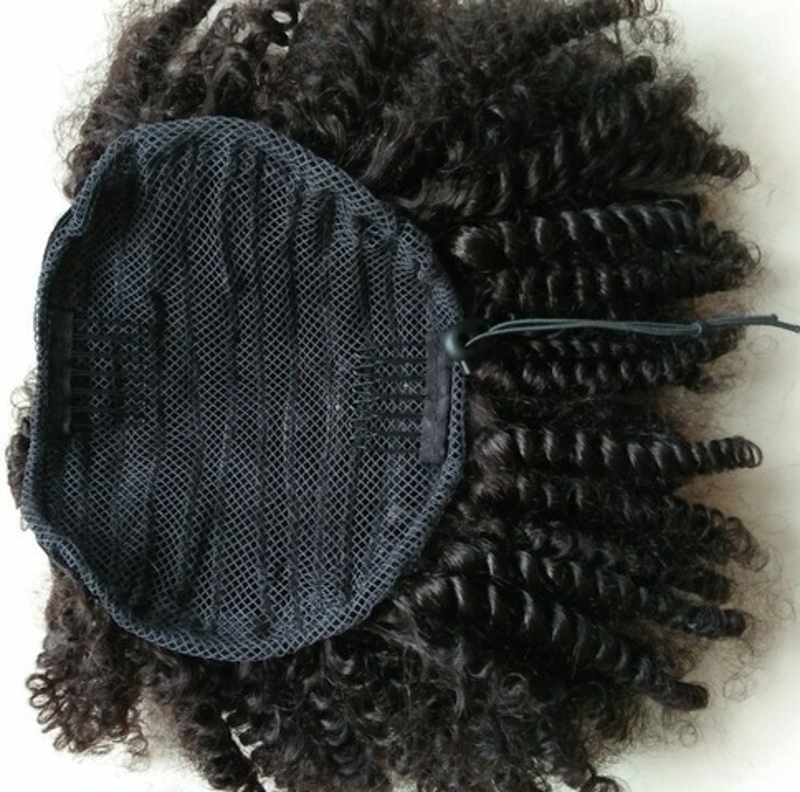 Short Afro Curly Ponytail hairpieces 140g Clip in Ponytail Drawstring Human hair Hun Extension Chignon Amir Hairpieces
