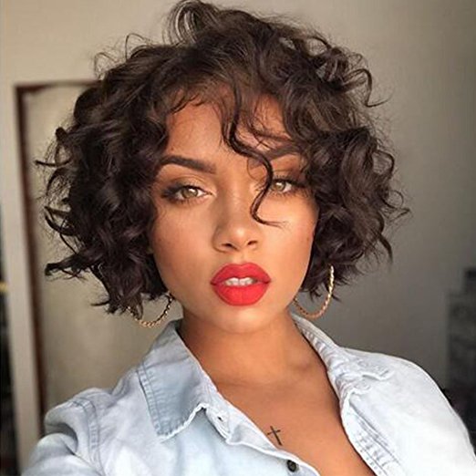 Short Human Hair Wigs for Black Women Curly Wavy Lace Front Wig Brazilian Full with Baby Hairs (10, 130% density) diva1