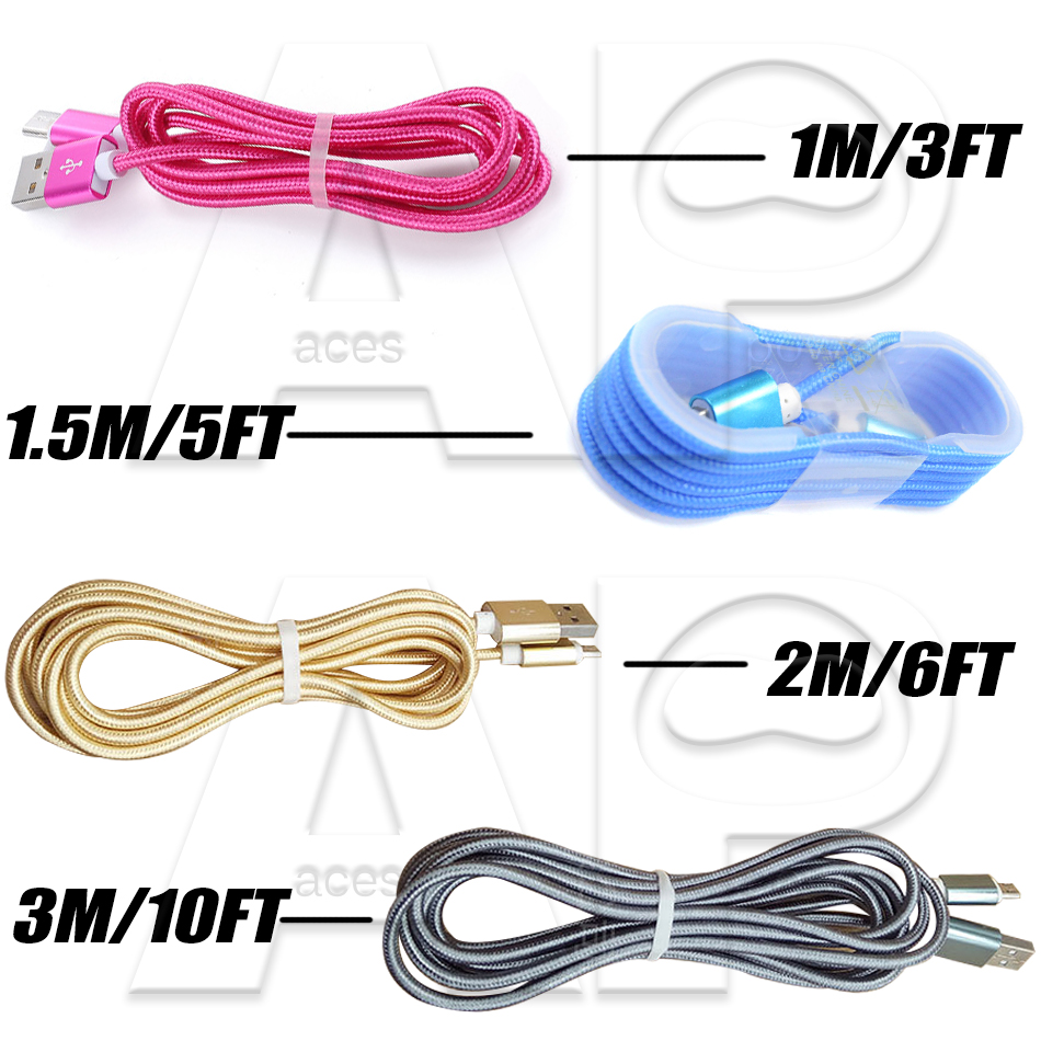 1M Type C 3ft Braided USB Charger Cable Micro V8 Cables Data Line Metal Plug Charging for Samsung Note 20 S9 Plus