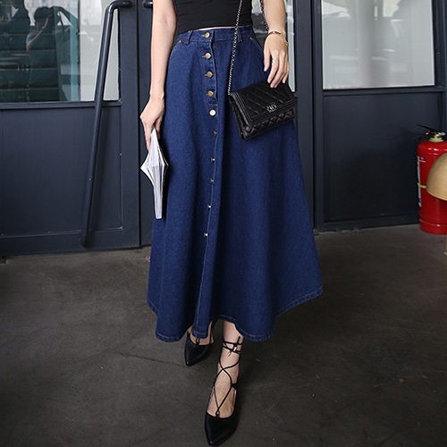 Women 2018 hot sale summer denim skirt a-line high waist single-breasted pockets mori girls fashion casual long eleskirts
