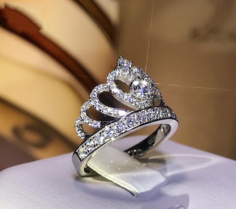 Pave Sterg Sier Tiny White Sapphire CZ Dia Gemstones Women's Party Wedding Crown Band Ring 4