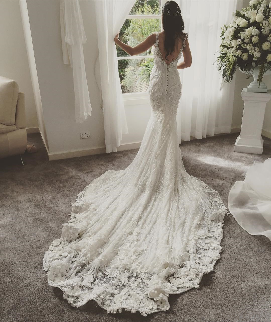 Dresses Spaghetti Mermaid Straps Pearls Beaded Full Lace Appliqued Bridal Gowns Arabic Wedding Dress For Women Custom