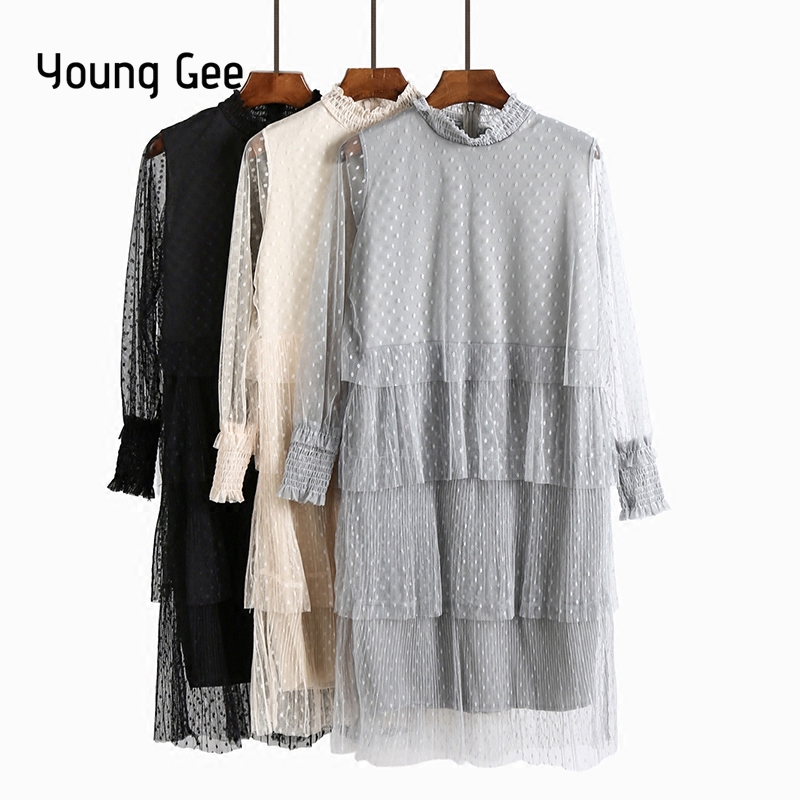 Young Gee 2018 Spring Female Twinset Women's O-neck Long Sleeve Polka Dots Multi-layer Lace Mesh Pleated Cake Dresses robe femme, Black
Young Gee 2018 Spring Female Twinset Women's O-neck Long Sleeve Polka Dots Multi-layer Lace Mesh Pleated Cake Dresses robe femme, Black