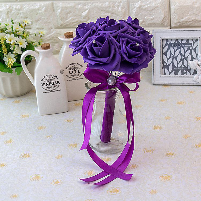 Cheap Rose Wedding Bridal Bouquets Handmade Flowers Artificial Rose Ribbons Wedding Supplies Bride Holding Flowers Brooch Bouquet CPA1560