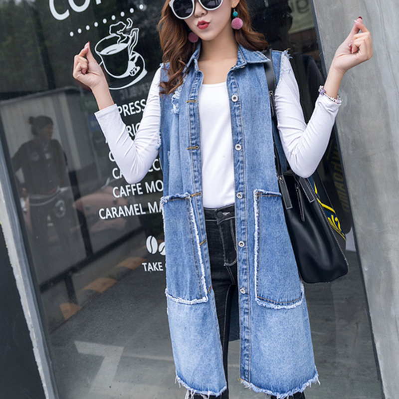 Jeans Vest 2018 Spring Women's Vests Loose Casual Ripped Long Jeans Female Waistcoats Vintage Sleeveless Denim Coat LF84-1629, Blue
Jeans Vest 2018 Spring Women's Vests Loose Casual Ripped Long Jeans Female Waistcoats Vintage Sleeveless Denim Coat LF84-1629, Blue