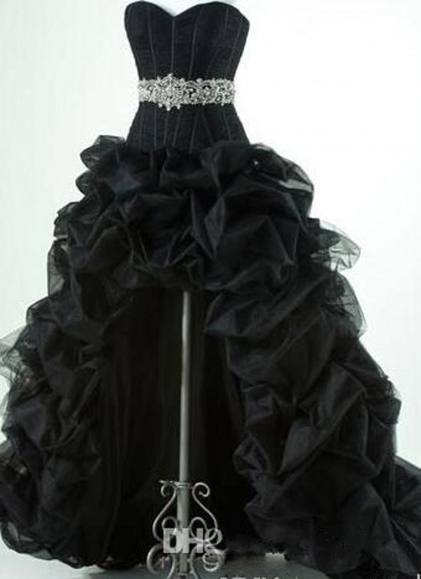 Classic 2018 Black High Low Prom Dresses Corset Sweetheart Neckline Shiny Beading Waist Pick-ups Vestidos De Fiesta