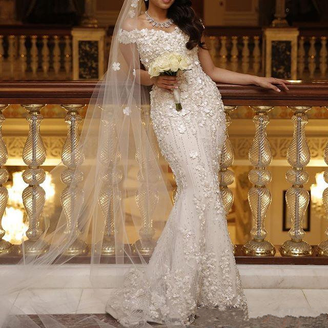 Glamorous Detachable Mermaid Wedding Dresses Off Shoulder Beads 3D Petals Applique Bridal Gowns Enchantment Saudi Arabia Vestido De Novia