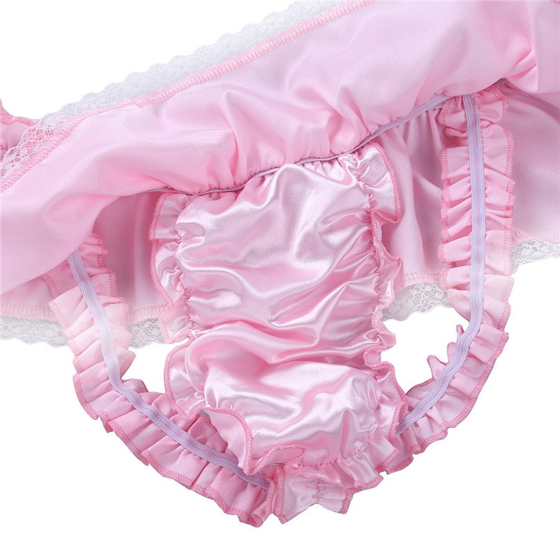 iEFiEL New Arrival Fashion Mens Lingerie Soft Shiny Satin Ruffled 3 Bum Straps Skirted Panties Sissy Lacework Briefs Underwear