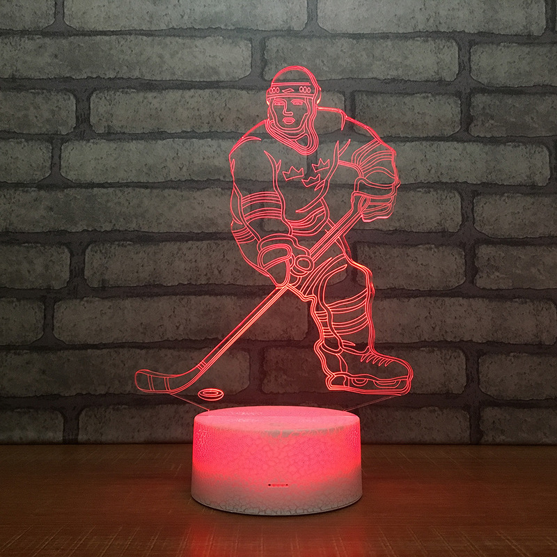 New Ice Hockey Player 3D Table Lamp 7 Colors Changing LED Night Light USB Bedroom Sleep Lighting Sports Fans Gifts Home Decor Gifts