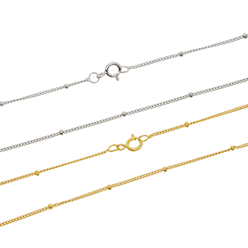 classic basic silver bead chain necklace 100% 925 sterling silver gold silver color 18" chain necklace