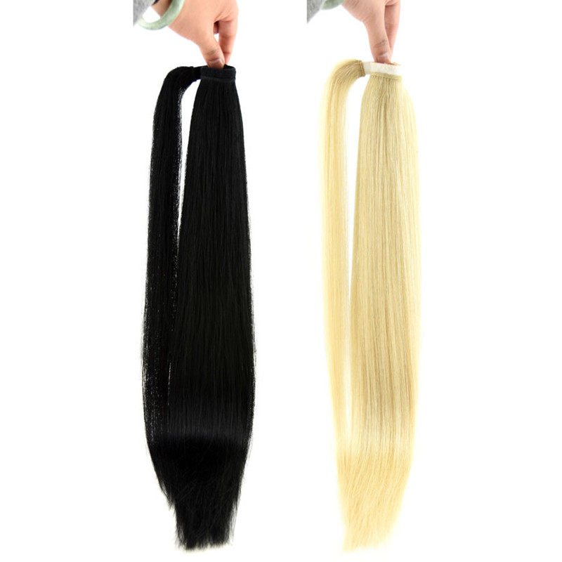 Promotion 120Gr Piece & 2pcs set Claw Clip in Hair Ponytail 16- 22" Long Human Hair Extensions Hair PonyTails Straight wave Hairpieces