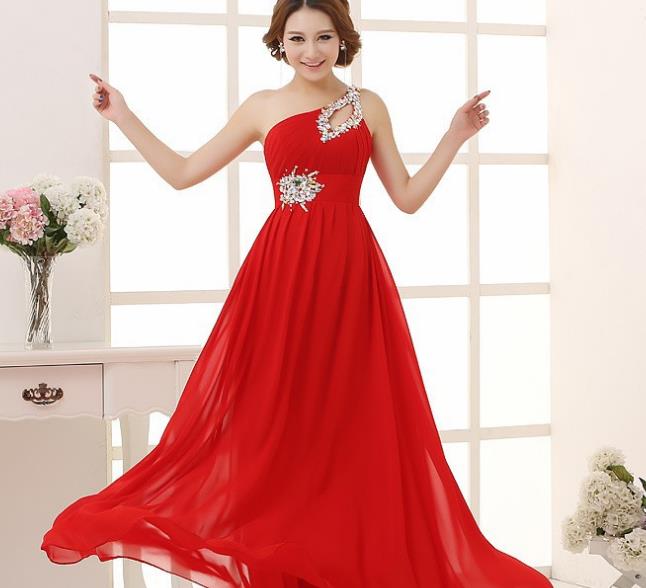 Cheap under 50 Sexy One Shoulder Chiffon Bridesmaid Long Blush Pink Pleated Beaded Evening Dresses Prom Gowns Party Homecoming Dress