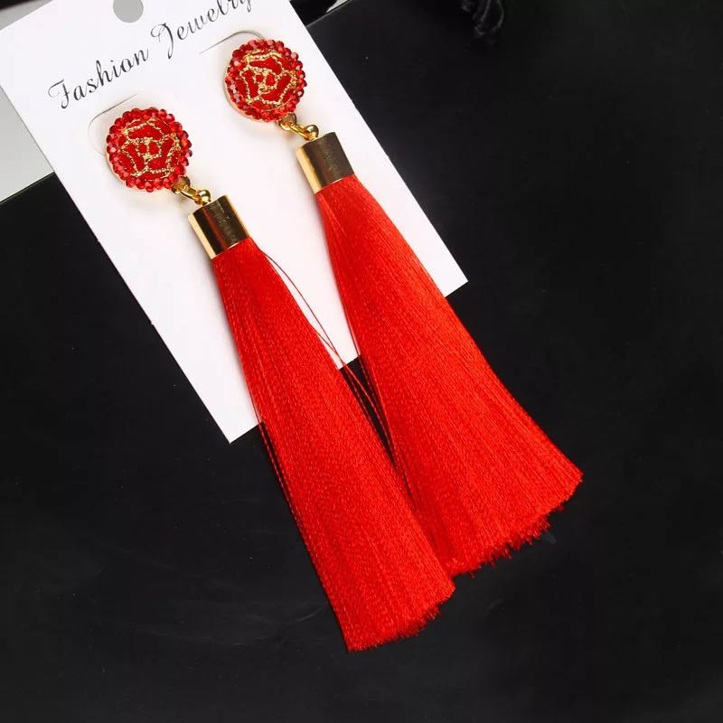 Gold Rose Hollow Out Women Dangle Chandelier Colorful Fringed Earrings Fashion Tassels Earring Jewelry 9 Colors
