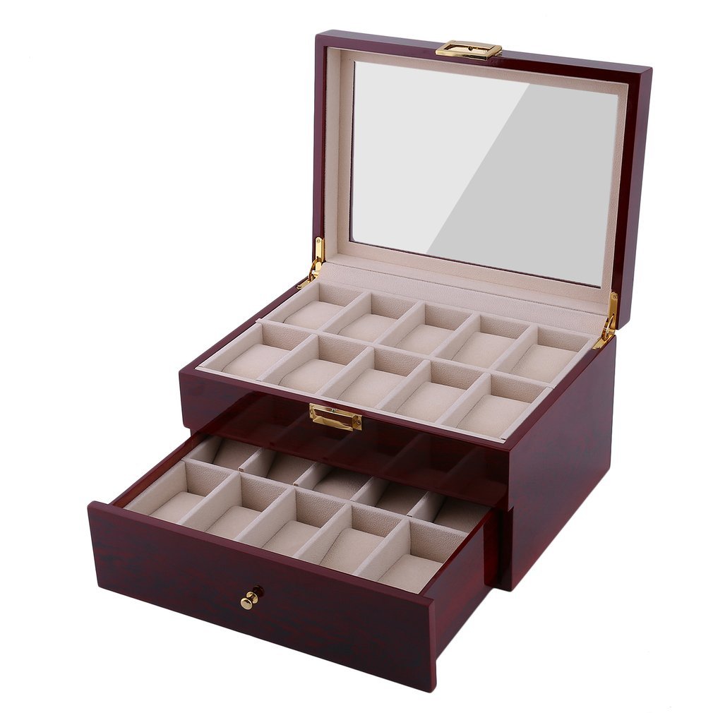 20 Grids Red Black Wooden Watches Box Case Watch Holder Collection Storage Organizer Fast and Safe Ship From US