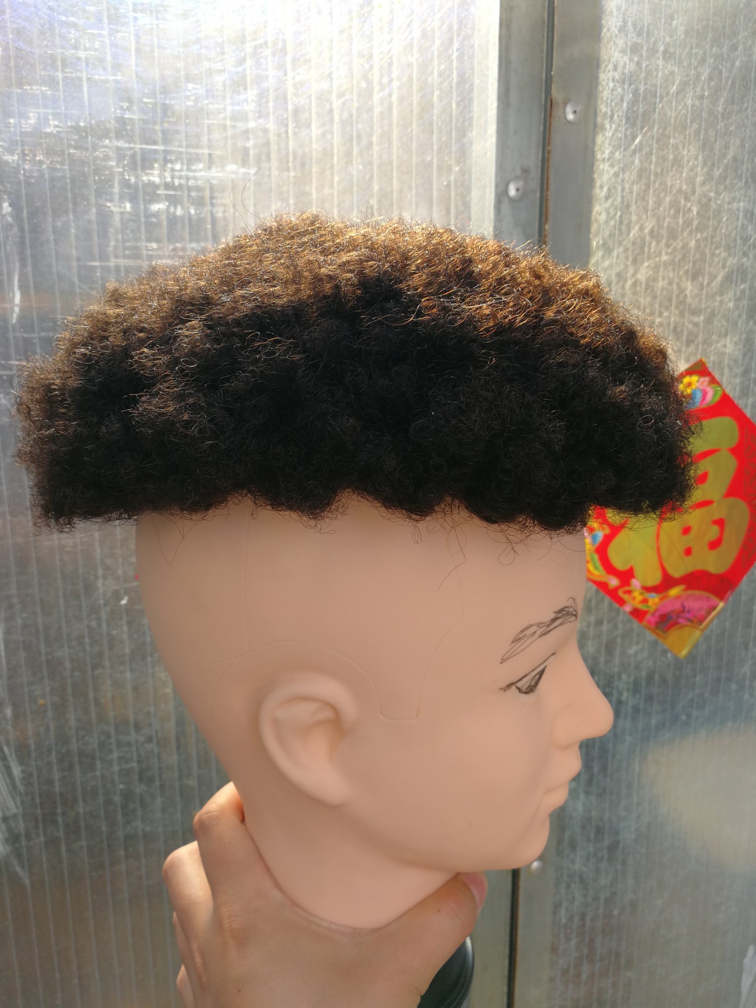Afro curly Human hair man toupee black color short indian remy hair mens wig hairpiece t for men