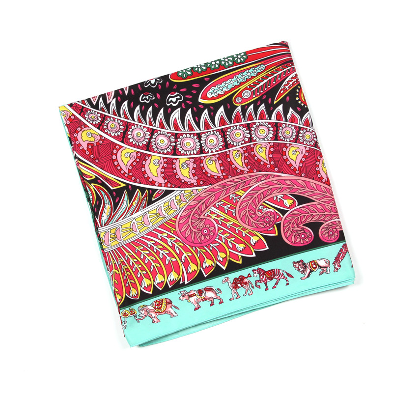 Ethnic Big Size Square Silk Red Paisley Scarf for Women Handmade Foulard Femme Shawls and Wraps Twill Printed Scarf Wholesafe