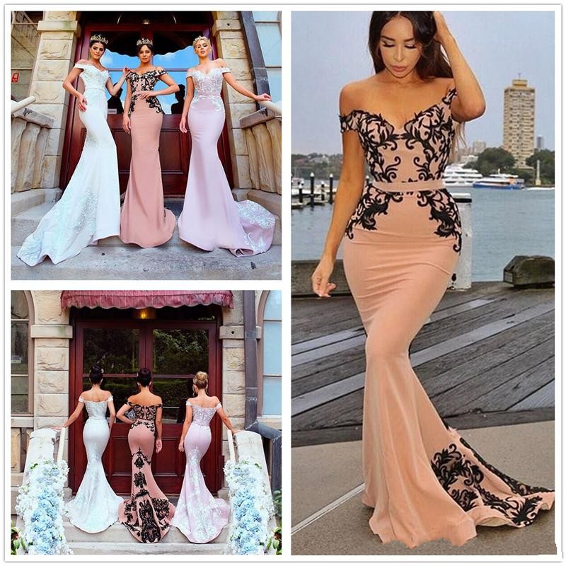 2019 Off The Shoulder Lace Mermaid Long Bridesmaid Dresses Satin Applique Sweep Train Formal Wedding Guest Party Prom Evening Dresses
2019 Off The Shoulder Lace Mermaid Long Bridesmaid Dresses Satin Applique Sweep Train Formal Wedding Guest Party Prom Evening Dresses