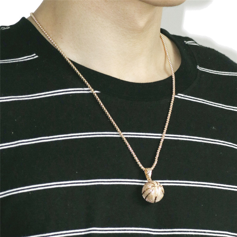 Basketball Pendant Necklace Gold Stainless Steel Chain Necklace Women Men Sport Hip Hop Jewelry Basketball Football Lovers Gift
