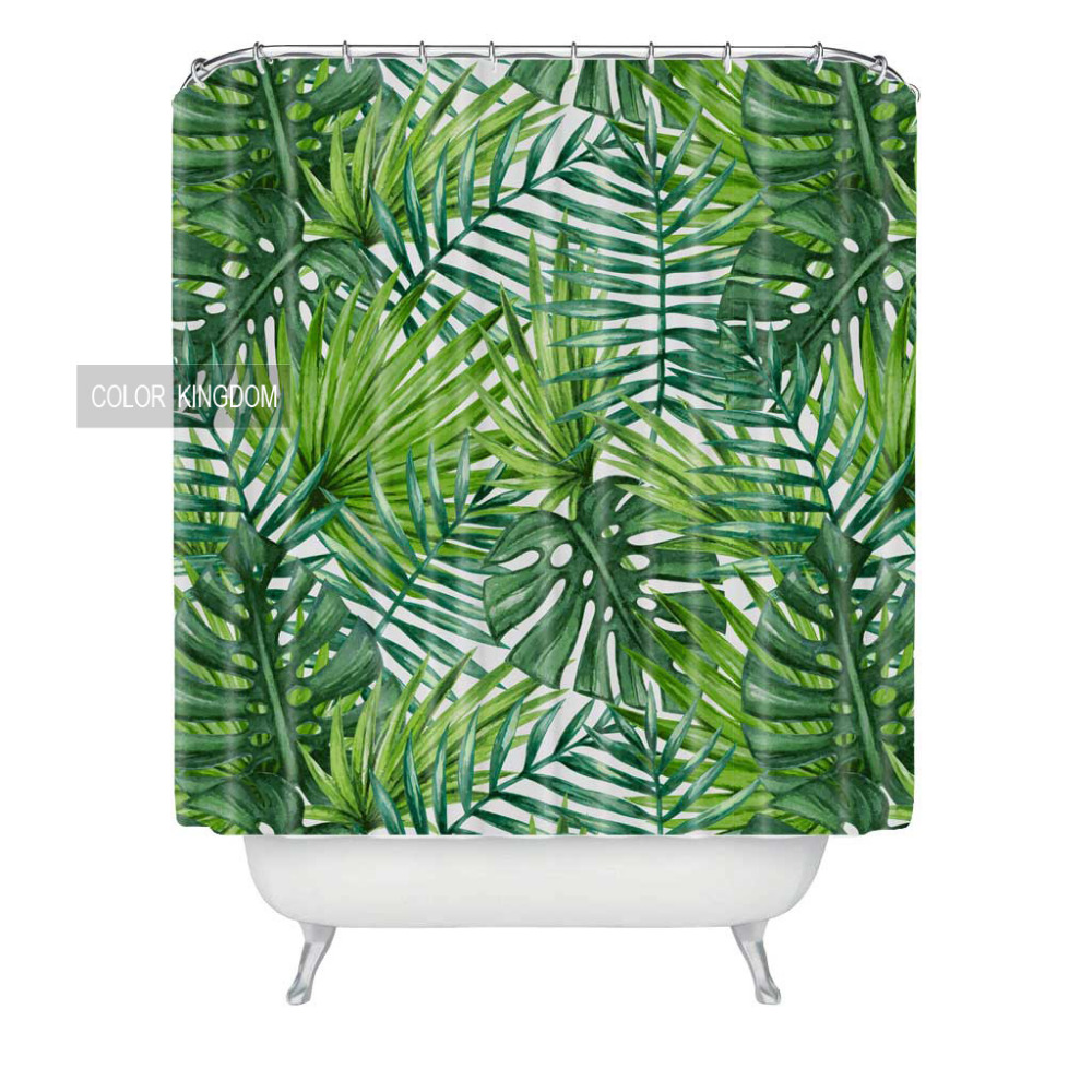 Sweetenlife Tropical Shower Curtain Polyester Fabric Simple Bathroom Curtain Designs Green Plants Curtains Bath Waterproof 180CM