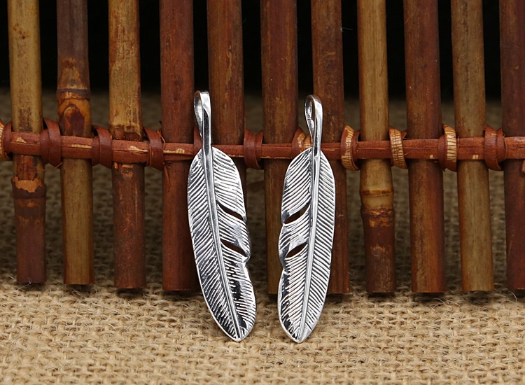 Personalized 925 sterling silver vintage jewelry Japanese antique silver hand-made designer simple feather necklace pendants men women