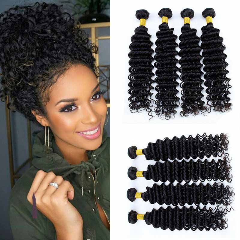 Peruvian Human Hair Bundles Deep Wave Unprocessed Weave Natural Color Hair Extensions