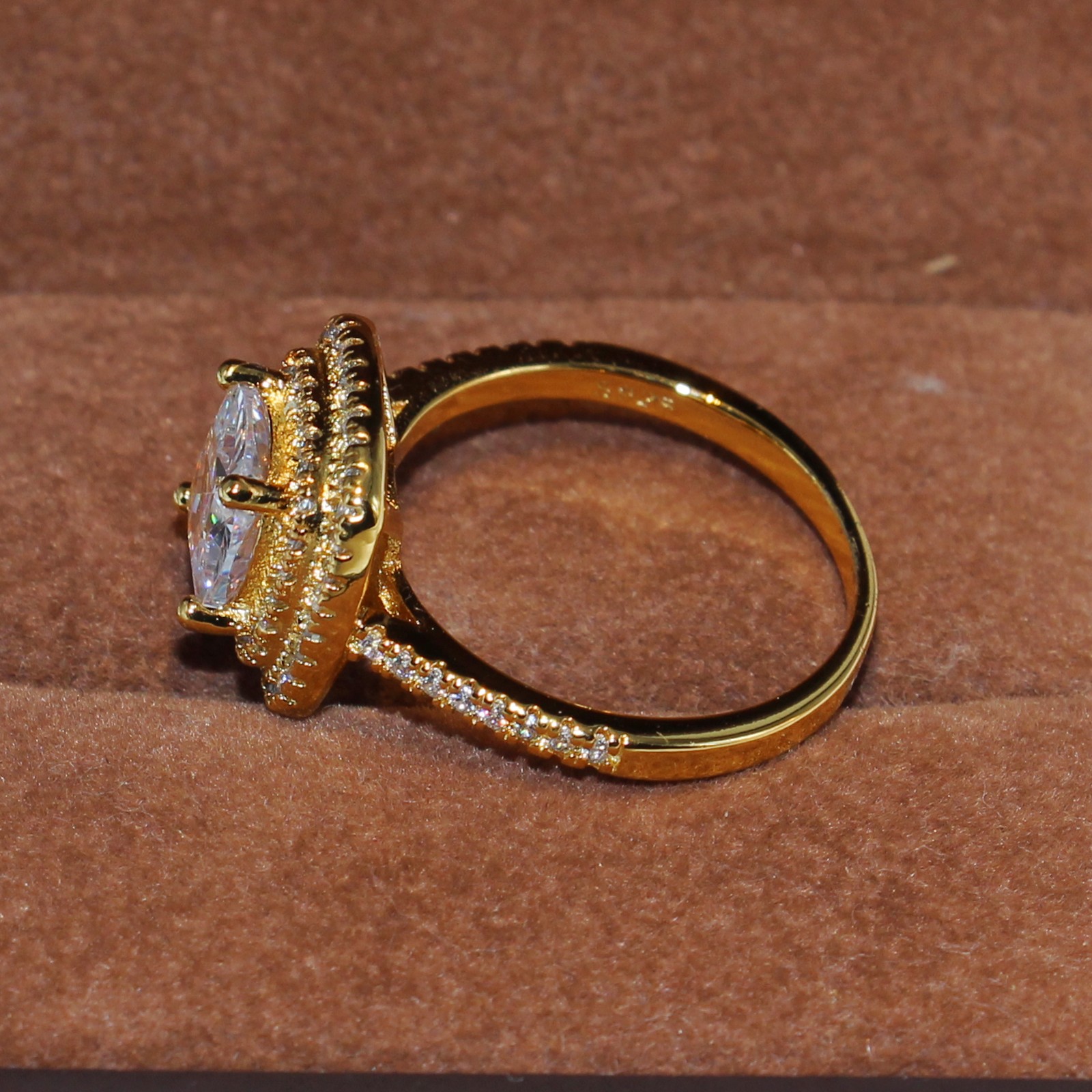 Sterg Sier Yellow Gold Topaz Pave Band Ring for Women