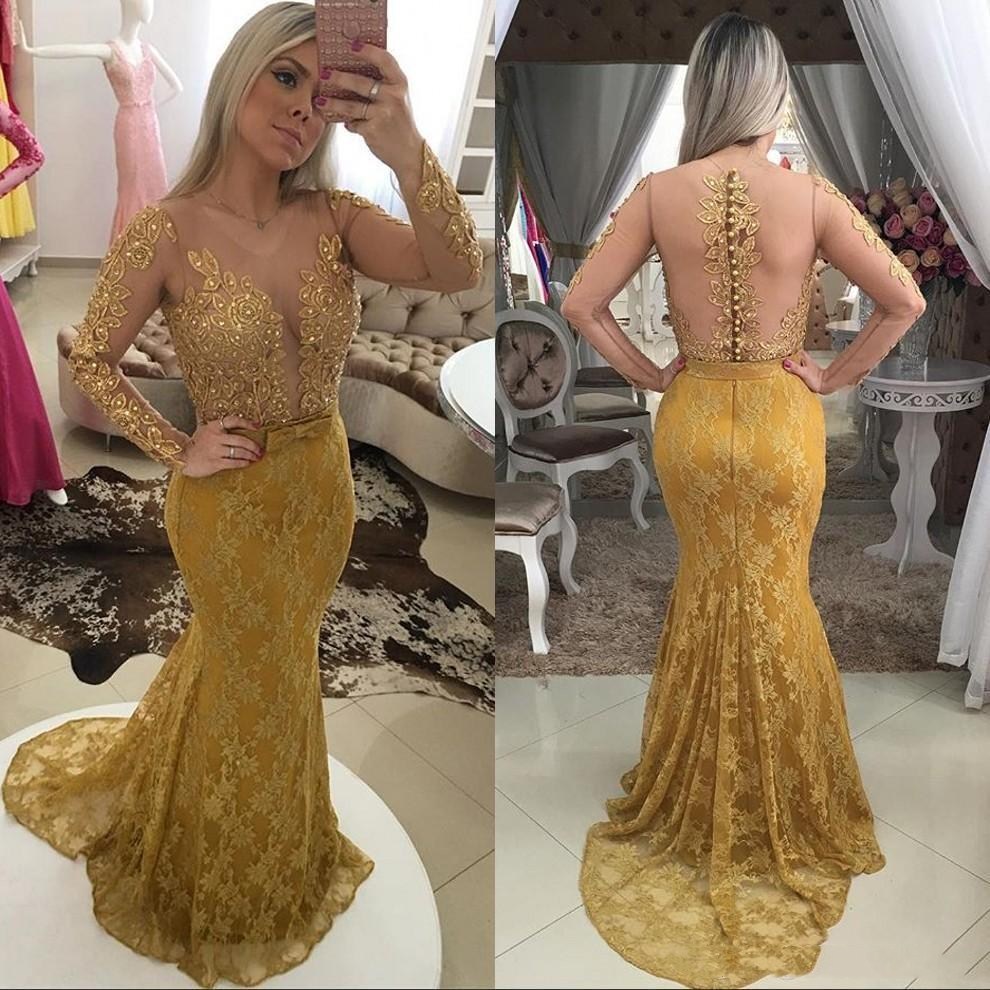 2018 Elegant Lace Gold Long Sleeves Mermaid Evening Dresses Beaded Sexy Illusion Sheer Back Sexy Vestidos De Fiesta Prom Party Gowns, Hunter
2018 Elegant Lace Gold Long Sleeves Mermaid Evening Dresses Beaded Sexy Illusion Sheer Back Sexy Vestidos De Fiesta Prom Party Gowns, Hunter