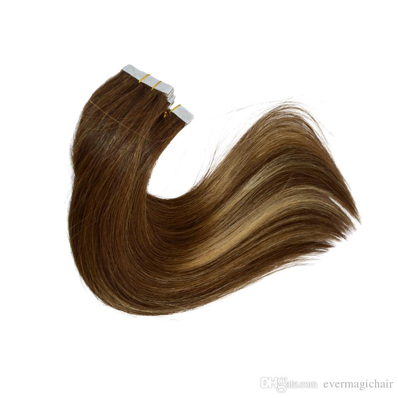 Hot Selling Balayage Color 4/27 Remy Hair Straight High Quality Tape Hair 100g 40 pcs In Stock