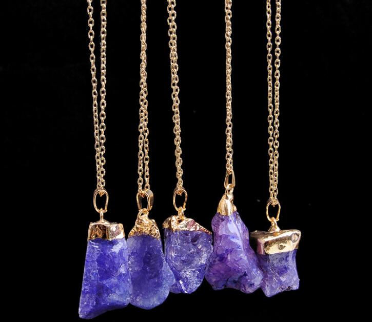 Water Drop Necklace Real Natural Stone Pendant Necklace Purple Yellow Crystal Women Necklace 2018 Fashion GA154
