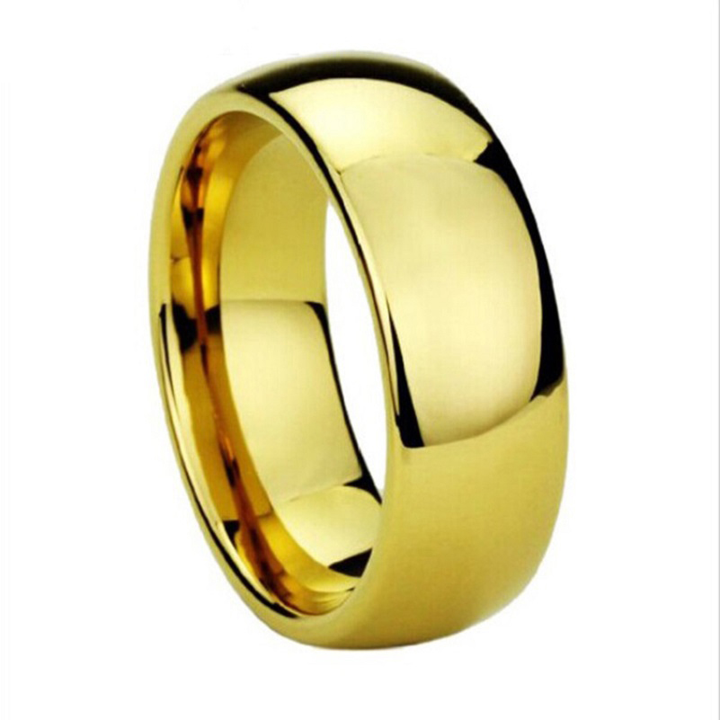 Drop Shipping 8MM Tungsten Wedding Band Gold Color Rings for Men Engagement Finger Ring Alliance Classic Jewelry Size 4 to15