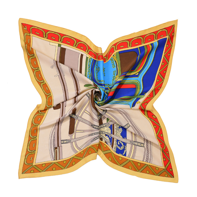 Twill Square Scarf For Women Retro Carriage Print Orange Neck Bandana Foulard Femme Small Silk Scarfs 60*60 Wholesale