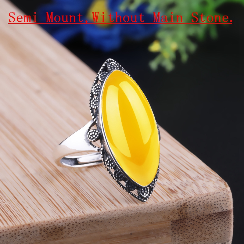 925 Sterling Silver Vintage Ring 10x22mm Marquise Cabochon Semi Mount Ring Engagemen Wedding Jewelry Setting Art Deco