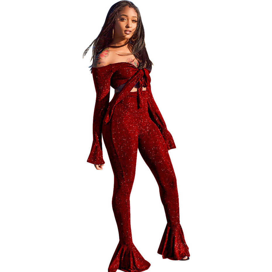 Sexy Club Two Piece Set Women Fall Clothes Off Shoulder Crop Top+Elasti Flare Pants Suit Party Glitter Matching Outfits, White
Sexy Club Two Piece Set Women Fall Clothes Off Shoulder Crop Top+Elasti Flare Pants Suit Party Glitter Matching Outfits, White
