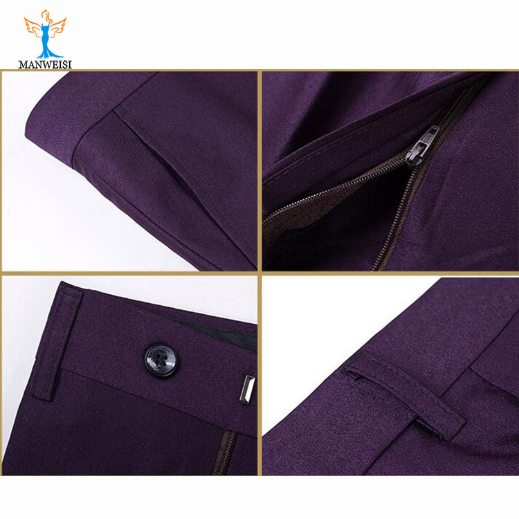 Brand Modern Purple Formal Men Suits Slim Fit Medium Length Polyester Material 1 set / Opp Bag Men Wedding Tuxedos