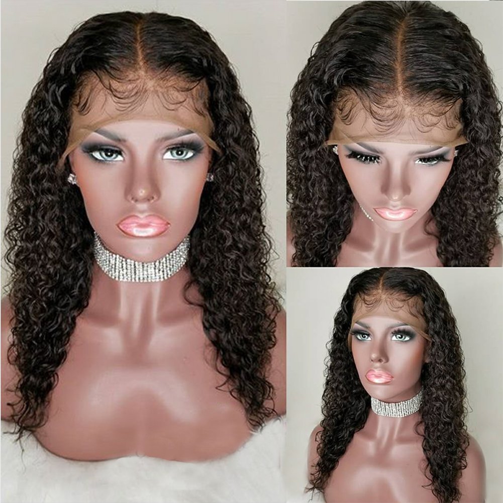Transparent hd Curly Lace Front Human Hair Wigs-Glueless 130% Density Brazilian Virgin Remy Wigs with Baby Hairs for African Americans 12 inch Natural