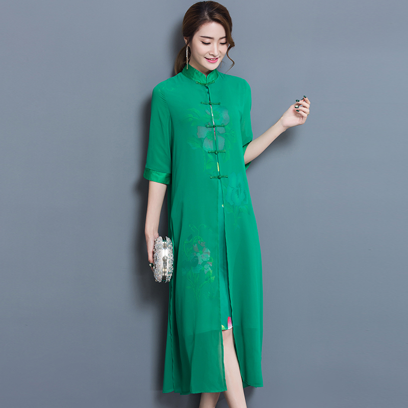 New fashion Tang suit modern traditional Chinese style gowns summer dress Qipao long green vintage cheongsam for women Ethnic clothing