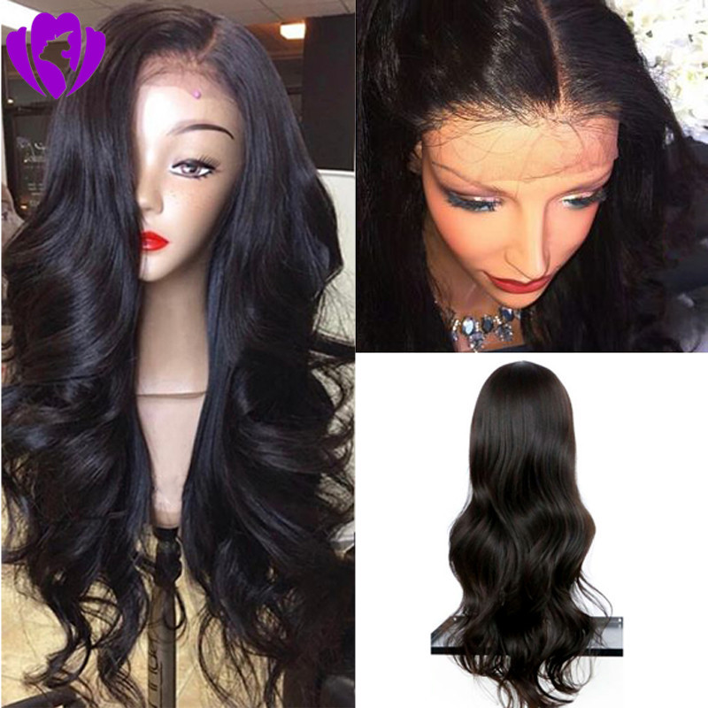 Free shippping side part Synthetic Lace Front Wig with Bangs Long Black Body Wave Hair Synthetic Hair Wigs for Black Women