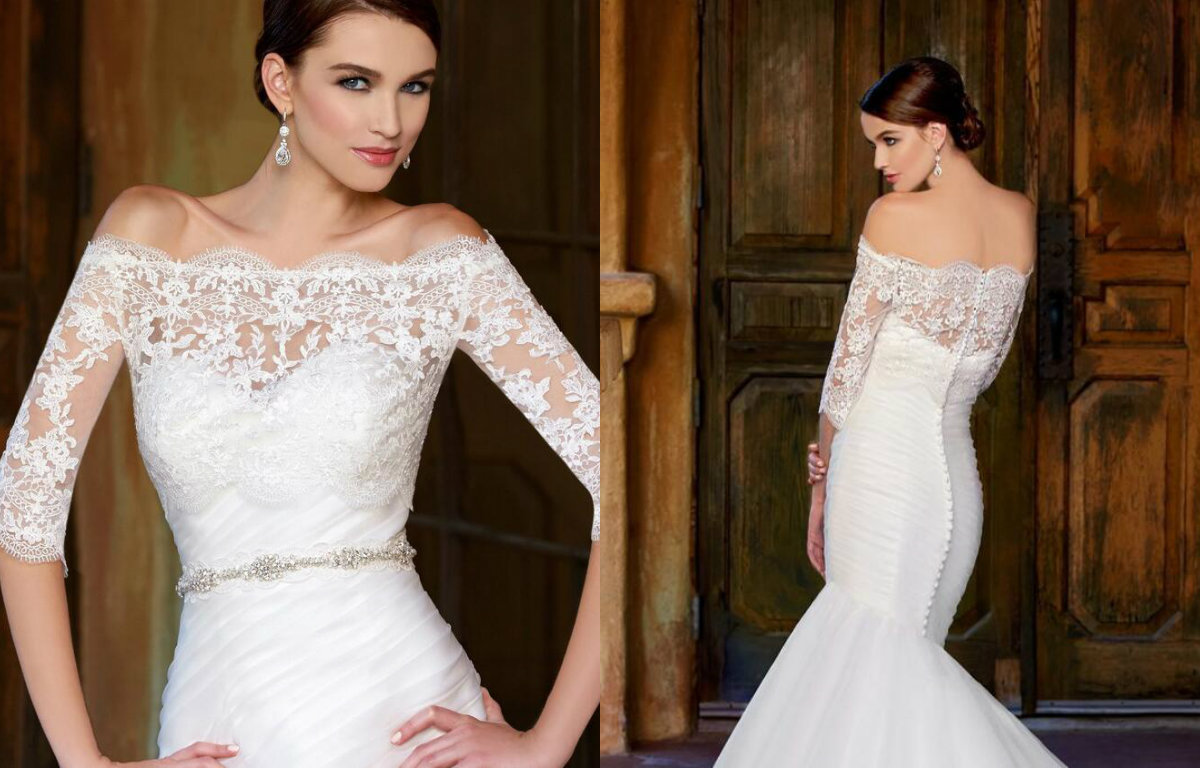 Lace Wedding Jackets Simple Shawl For Sweetheart Wedding Dresses Elegant Long Sleeve Bridal Jackets White Wedding Accessories Off Shoulder