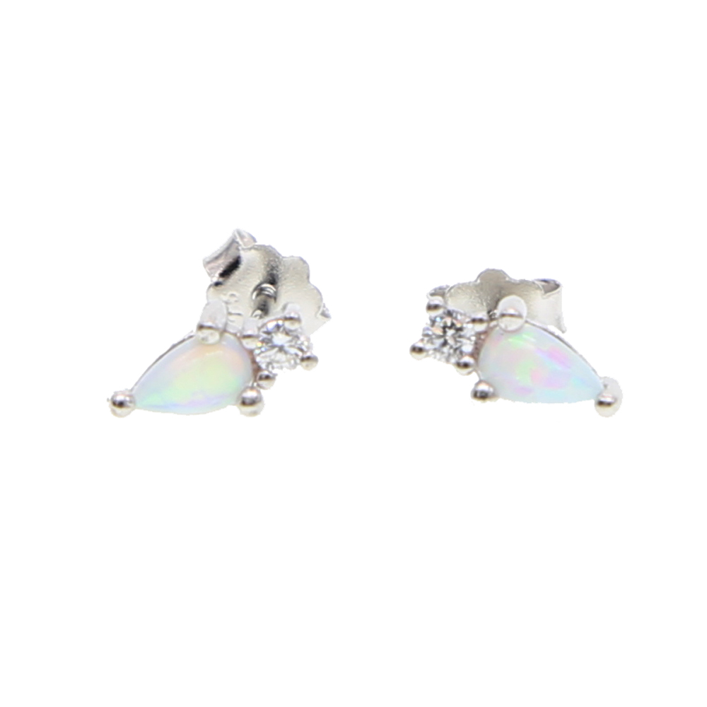 Guarantee 925 sterling silver delicate jewelry simple tear drop opal cz stone minimal girl simple opal silver stud earring