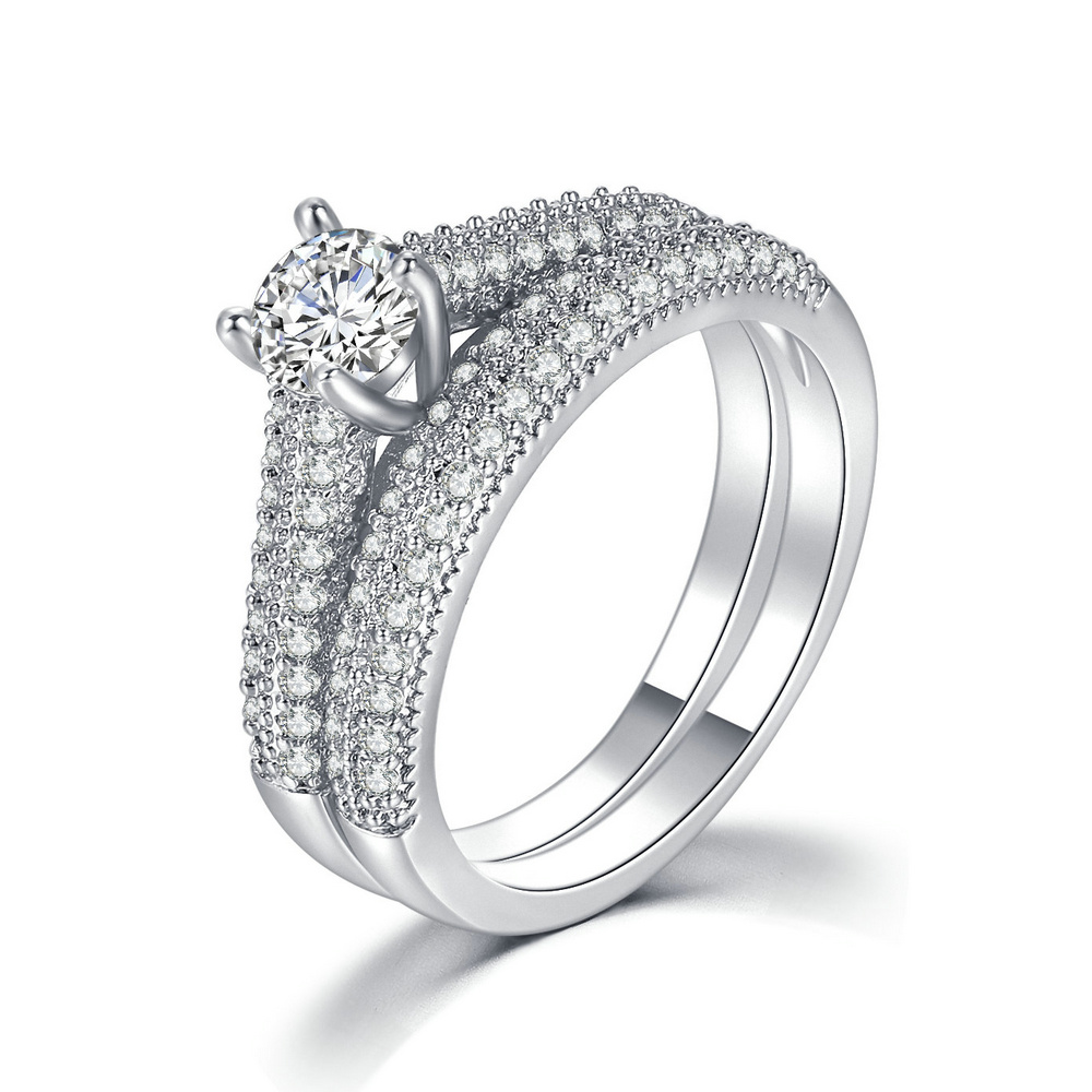 New Fashion Bridal Sets With Full Cubic Zirconia Rings For Women Engagement White/ Yellow Gold Color Jewelry Ring DZR001M