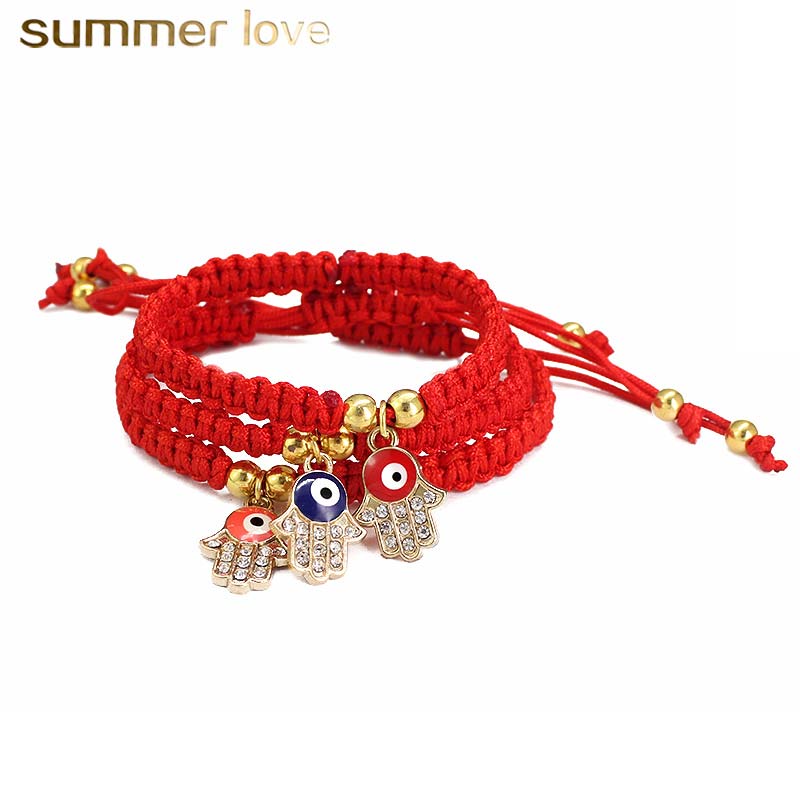 2021 Hanmade Fatima Hand Evil blue Eye Pendants Woven Red String Chain Bracelet For Women Fashion Lucky Gold Plated Beads Bracelets от DHgate WW