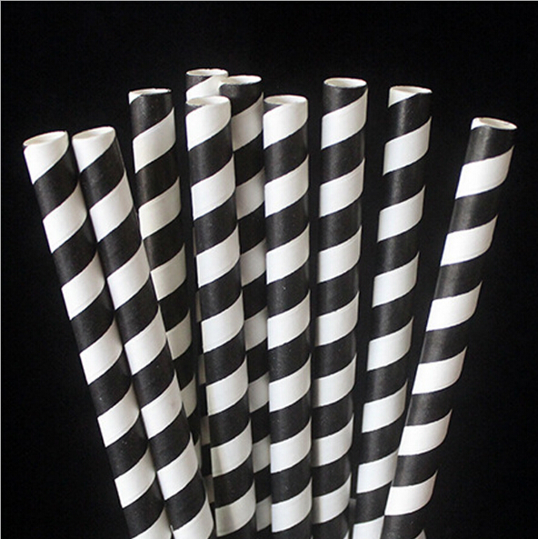 Drinking Straws Hard Milk Large Straw 8 mm Disposable Paper Thick Straw Black Stripe Degradable 100 Pieces/Lot