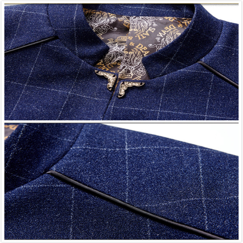 YFFUSHI 2018 2 Pieces Men Suit Men Stand Collar Navy Suits Classic Tuxedo Wedding Suits for Design Slim 6XL