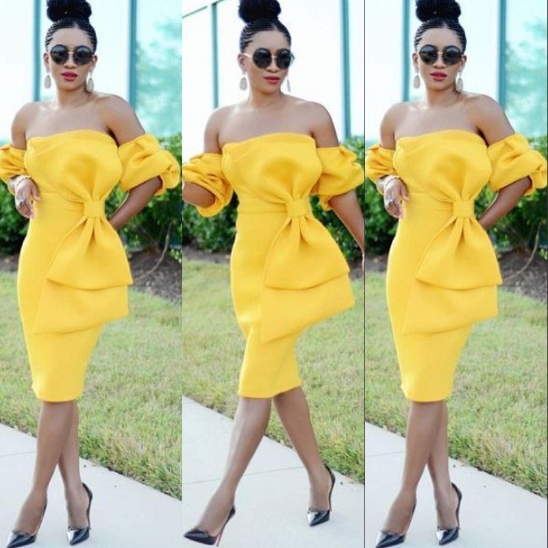 Sexy Off Shoulder Prom Dresses Fashion Big Bow Short Sleeves Short Cocktail Dresses Lovely Sheath Satin Knee Length Celebrity Party Dress, Gold
Sexy Off Shoulder Prom Dresses Fashion Big Bow Short Sleeves Short Cocktail Dresses Lovely Sheath Satin Knee Length Celebrity Party Dress, Gold