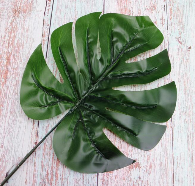 Artificial Plant Large Artificial Fake Monstera Palm Tree Leaves Green Plastic Leaf for Wedding DIY Table Decoration