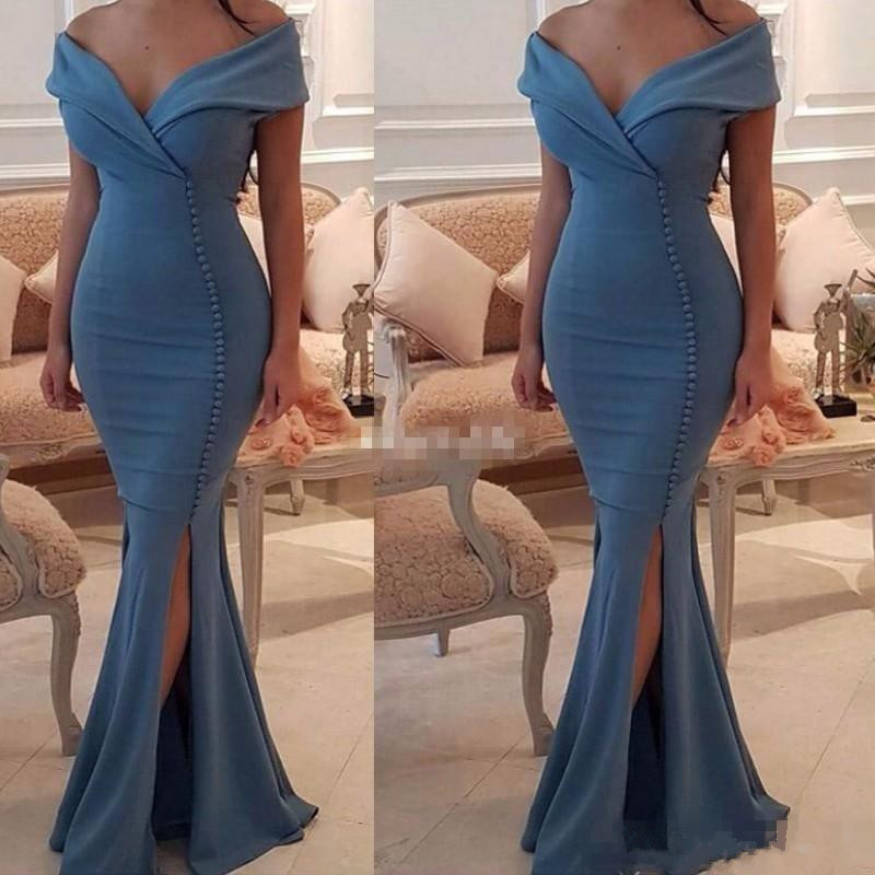 Mermiad Long Bridesmaid Dresses Off The Shoulder Side Split Party Gowns Plus Size Wedding Guest Maid Of Honor Dress