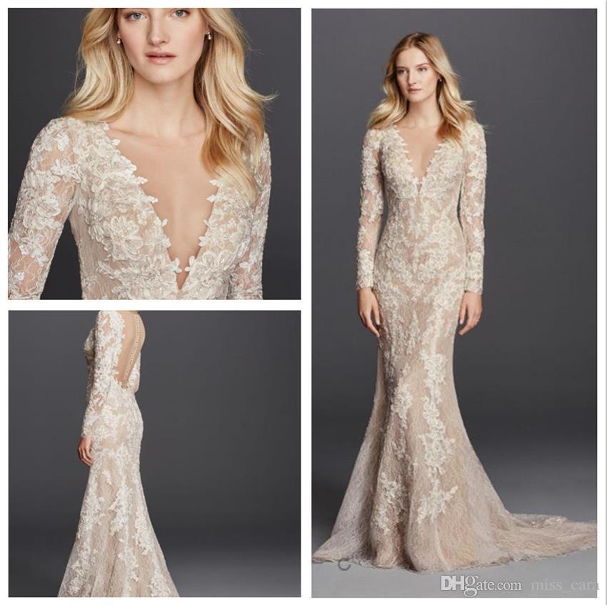 Champagne Mermaid Wedding Dresses Long SLeeves V Neck Full Lace Detail and Button Back Modest Bridal Gowns, Black
Champagne Mermaid Wedding Dresses Long SLeeves V Neck Full Lace Detail and Button Back Modest Bridal Gowns, Black