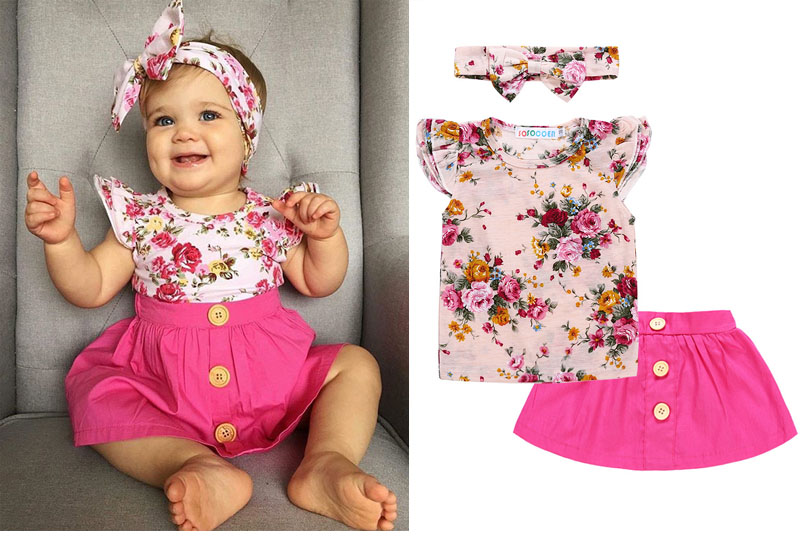 Baby Girl Sets 2018 Summer Girls Flying Sleeve Floral T Shirt + Pink Skirt+Headband 3pcs Sets INS Infant Boutique Clothes Suits, As photo
Baby Girl Sets 2018 Summer Girls Flying Sleeve Floral T Shirt + Pink Skirt+Headband 3pcs Sets INS Infant Boutique Clothes Suits, As photo