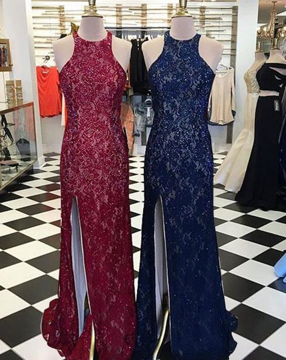 Hot Selling High Neck Split Side Lace Burgundy/Navy Blue Prom Dresses Evening Dresses for Women In Stock, Green
Hot Selling High Neck Split Side Lace Burgundy/Navy Blue Prom Dresses Evening Dresses for Women In Stock, Green